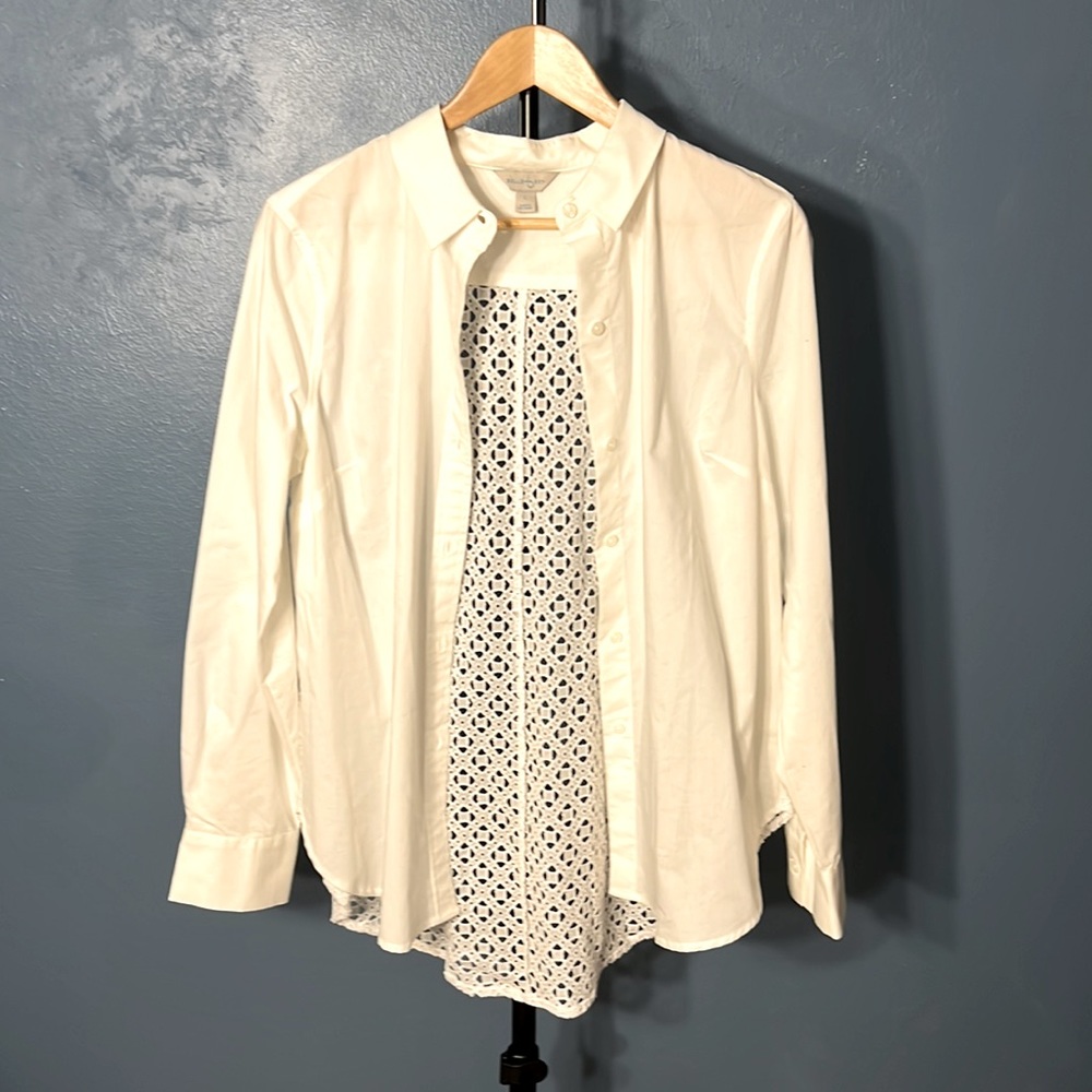 Belle Sky Women White Button Up Long Sleeve Blouse Size L